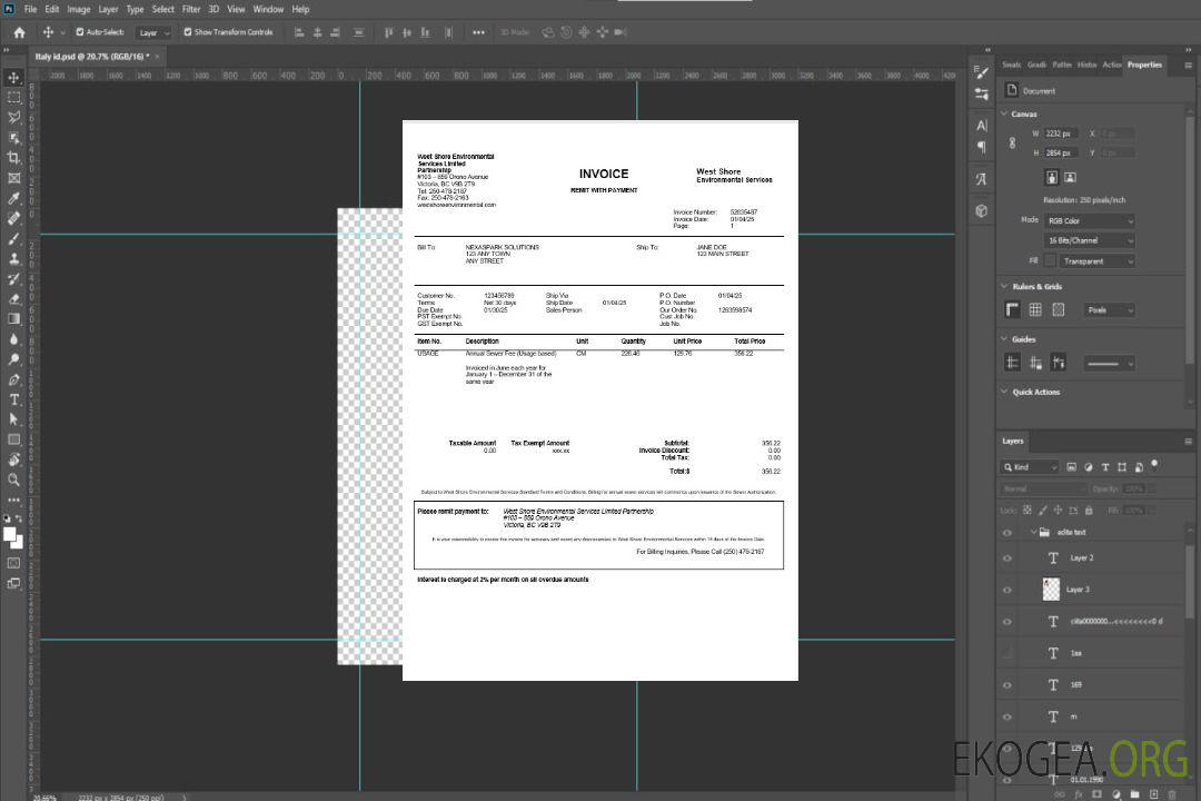 Modèle Word et PDF de facture de services publics des entreprises USA WEST SHORE template Modèle Word et PDF de facture de services publics des entreprises USA WEST SHORE template